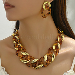 Alloy & CCB Plastic Curb Chain Necklace & Stud Dangle Earrings Sets&nbsp;FS-WG734CE-01