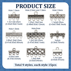 135Pcs 9 Styles Tibetan Style Alloy Chandelier Component Links&nbsp;FIND-PH0038-51