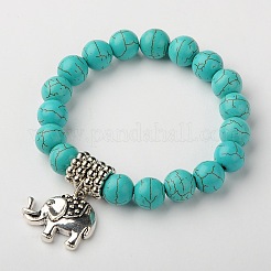 Dyed Synthetic Howlite Elephant Stretch Bracelets&nbsp;BJEW-JB01338