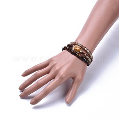 Three Loops Natural Tiger Eye Beads Wrap Bracelets&nbsp;BJEW-JB04247-02