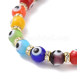 Chakra Theme Handmade Evil Eye Lampwork Beads Stretch Bracelets&nbsp;BJEW-JB09125