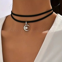 Gothic Moon with Round CCB Plastic Pendant Black Velvet Double Layer Choker Necklaces&nbsp;FS-WG1056C-01