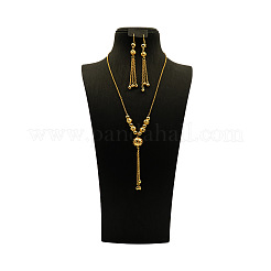 Alloy & Brass Round Beaded Tassel Pendant Necklaces & Hoop Earrings Sets&nbsp;FS-WGD59F5-02