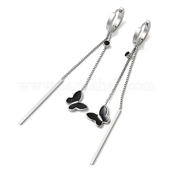 304 Stainless Steel Enamel Butterfly Tassel Hoop Earrings&nbsp;EJEW-G453-10P