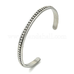 Brass Crystal Rhinestone and 201 Stainless Steel Open Cuff Bangles&nbsp;BJEW-JB14318-02