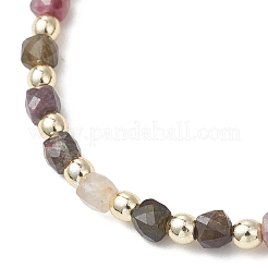 Electroplate Non-magnetic Synthetic Hematite & Natural Multicolor Tourmaline Cube Beaded Bracelets for Women&nbsp;BJEW-JB13122