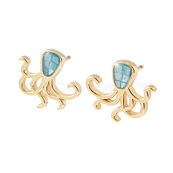 Brass Enamel Octopus Stud Earrings&nbsp;EJEW-I322-01G