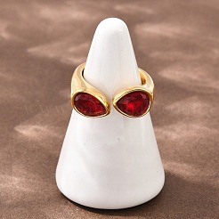 304 Stainless Steel with Glass Cuff Open Rings&nbsp;RJEW-Z125-03G-02