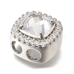 Brass Pave Clear Cubic Zirconia Square Links Connector Charms&nbsp;KK-C255-17P