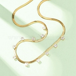 304 Stainless Steel Flat Snake Chain Necklaces with Square Cubic Zirconia&nbsp;NJEW-P355-02G-01