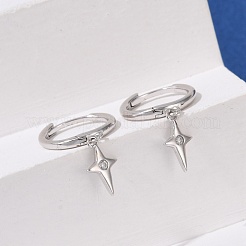 Star 925 Sterling Silver Micro Pave Clear Cubic Zirconia Hoop Earrings for Women&nbsp;EJEW-G427-03P