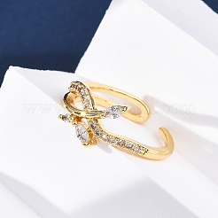 Brass Micro Pave Clear Cubic Zirconia Cuff Rings for Women&nbsp;RJEW-U047-10G