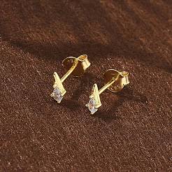 925 Sterling Silver Clear Cubic Zirconia Stud Earrings&nbsp;EJEW-Q032-01F-G