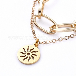 304 Stainless Steel Paperclip Chains Pendants Tiered Necklaces&nbsp;NJEW-JN02765-02