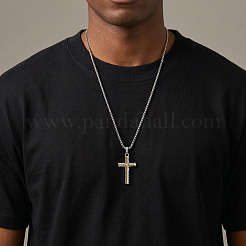 Duo Tone Religion 304 Stainless Steel Hammered Textured Cross Pendant Necklaces&nbsp;WG2F369-04