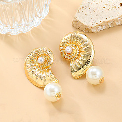 Shell Shape Alloy Plastic Imitation Pearl Dangle Stud Earrings&nbsp;FS-WG9D949-01