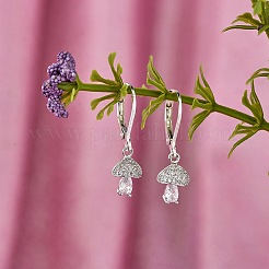 Clear Cubic Zirconia Mushroom Dangle Leverback Earrings&nbsp;EJEW-SW00011-25