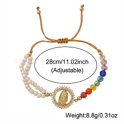 Brass Religion Virgin Link Colorful Glass and Seed Bead Adjustable Braided Bracelets for Women&nbsp;UM5876