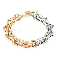 Two Tone Brass Oval Link Chain Bracelets for Women&nbsp;BJEW-G771-01GP