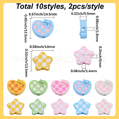 20Pcs 10 Styles Hounds Tooth Pattern Paint Alloy Beads&nbsp;FIND-SC0021-74