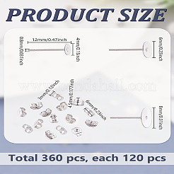 360Pcs 3 Styles 304 Stainless Steel Stud Earring Findings&nbsp;STAS-LP0002-14