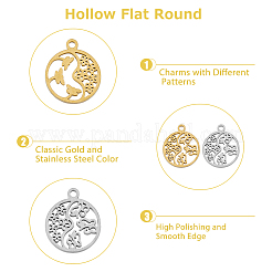 16Pcs 4 Style 304 Stainless Steel Textured Pendants Ion Plating(IP)&nbsp;STAS-DC0013-03