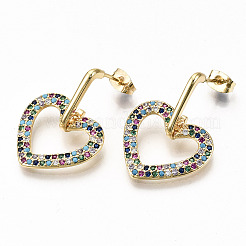 Brass Micro Pave Cubic Zirconia Dangle Stud Earrings&nbsp;EJEW-S208-130A-NF