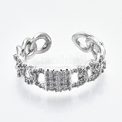 Brass Micro Pave Clear Cubic Zirconia Cuff Rings&nbsp;RJEW-S045-011P-NR