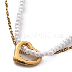 Ion Plating(IP) 304 Stainless Steel & Plastic Pearl Beaded Double Layer Necklaces&nbsp;NJEW-P320-25G