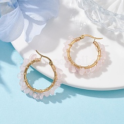 Natural Rose Quartz Hoop Earring&nbsp;EJEW-JE05709-01