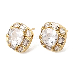 Brass Pave Clear Cubic Zirconia & Glass Stud Earrings&nbsp;EJEW-G471-03G-01