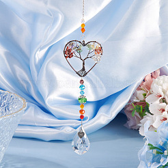 1Pc Wire Wrapped Alloy & Natural Mixed Stone Chips Tree of Life Hanging Suncatchers&nbsp;HJEW-TA0001-45A