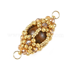 Natural Tiger Eye & Glass Seed Beads Connector Charms&nbsp;PALLOY-MZ01403-02