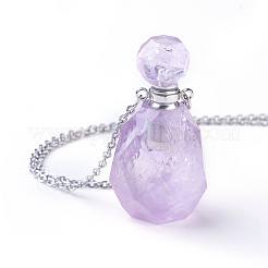 Natural Amethyst Openable Perfume Bottle Pendant Necklaces&nbsp;NJEW-G325-01P