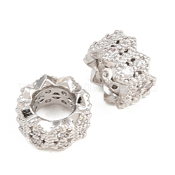 Flower Brass Clear Cubic Zirconia European Beads&nbsp;KK-B186-11P