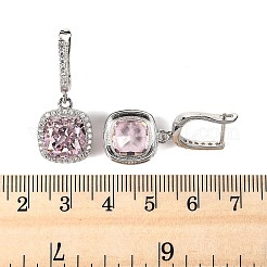 925 Sterling Silver Pave Cubic Zirconia Square Hoop Earrings&nbsp;EJEW-C150-01A-02