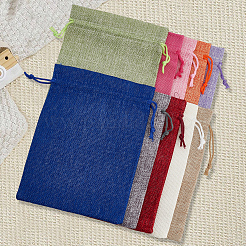 10Pcs 10 Colors Rectangle Burlap Packing Pouches&nbsp;ABAG-SP0001-50