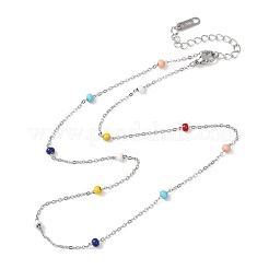 304 Stainless Steel Enamel Rondelle Bead Cable Chain Necklaces for Women&nbsp;NJEW-G190-01P