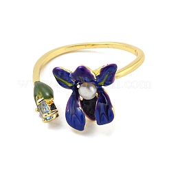 Flower Brass Enamel Open Cuff Rings&nbsp;RJEW-H220-24G