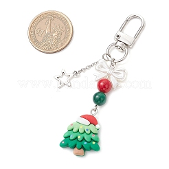 Christmas Natural Dyed Mashan Jade & Fuchsite & Resin Pendant Decoration&nbsp;HJEW-TA00355