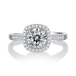 Rhodium Plated 925 Sterling Silver Micro Pave 6.5x3.9mm Moissanite Adjustable Rings for Women&nbsp;WGFA800-03