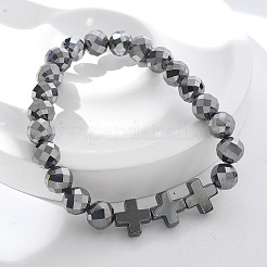 Natural Titanium Hertz Beads Stretch Bracelets for Women Men&nbsp;BJEW-R015-01