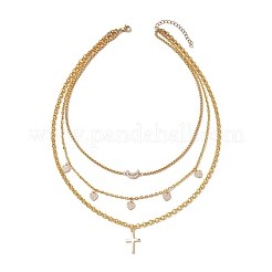 Brass & Stainless Steel Micro Pave Clear Cubic Zirconia Pendant Necklaces&nbsp;NJEW-JN04874