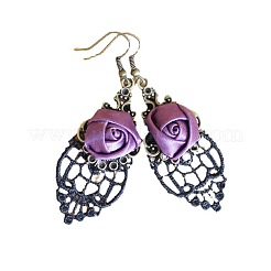 Alloy Rose Lace Ribbon Dangle Earrings&nbsp;FS-WGCF5EC-01