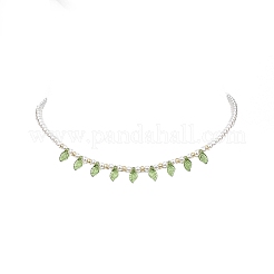Acrylic Leaf Charm Necklace with Imitation Pearl Beaded for Women&nbsp;NJEW-JN04138