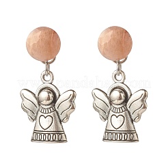 Natural Gemstone Half Round with Alloy Fairy Front Back Stud Earrings&nbsp;EJEW-JE04947