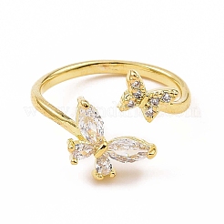 Clear Cubic Zirconia Butterfly Open Cuff Ring&nbsp;X-RJEW-B028-26G