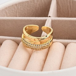 Rack Plating Brass Micro Pave Clear Cubic Zirconia Cuff Rings for Women&nbsp;RJEW-M028-107G