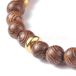 Natural Wenge Wood & Gemstone Round Beaded Stretch Bracelet for Women&nbsp;BJEW-JB07544