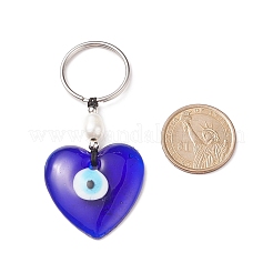 Handmade Lampwork Blue Evil Eye Keychain Key Ring&nbsp;KEYC-JKC00385-03
